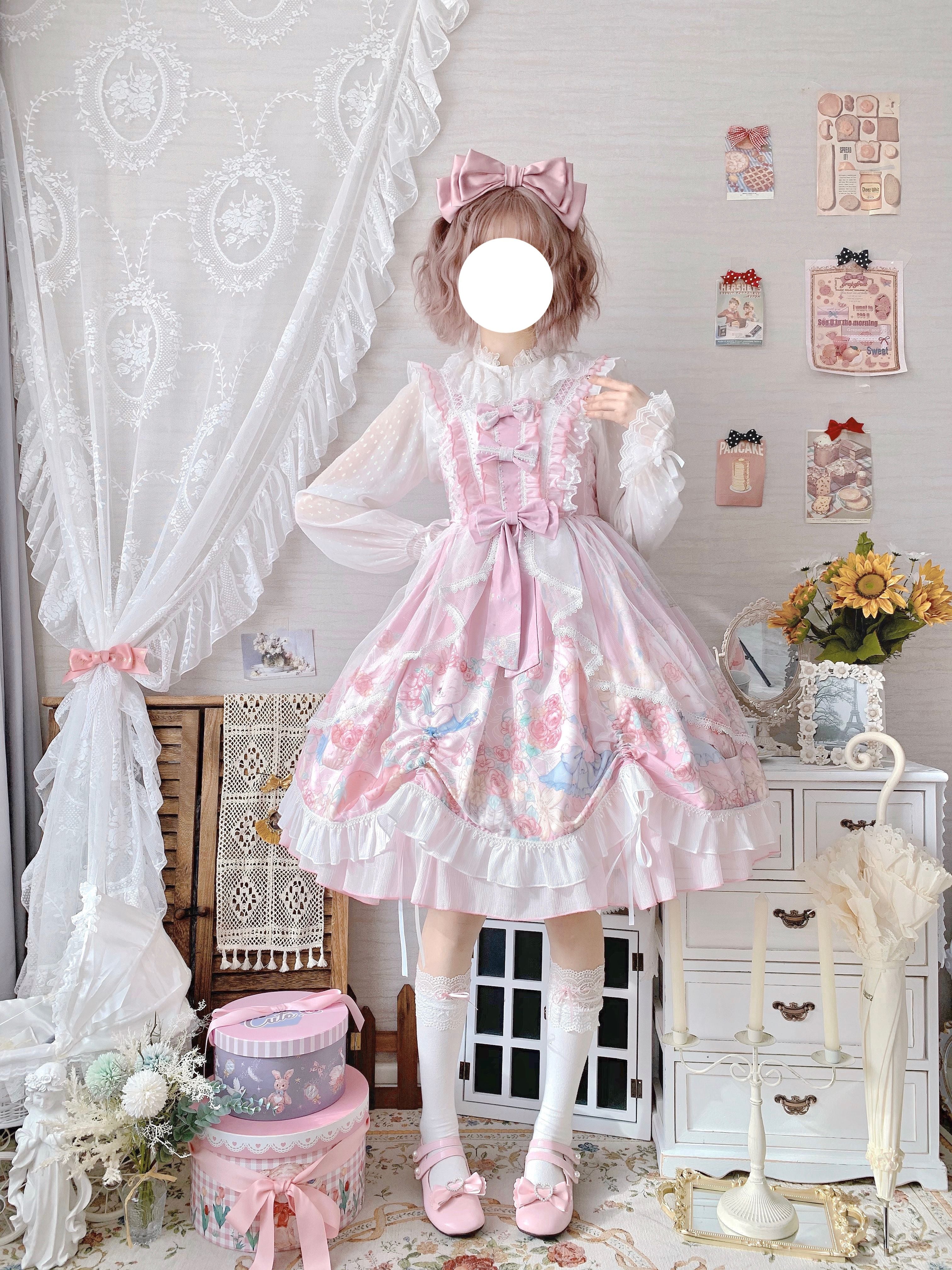 Sweet Lolita Summer JSK Dress, Wreath Bunny Printed - image 8