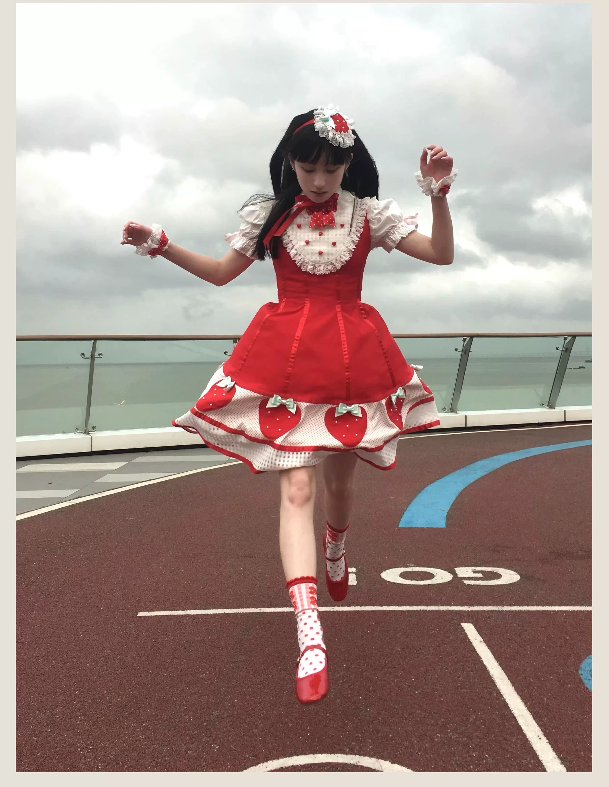 The Weird Strawberry Lady - Old School Lolita JSK, Hand-Studded Strawberry and Accessories - image 13