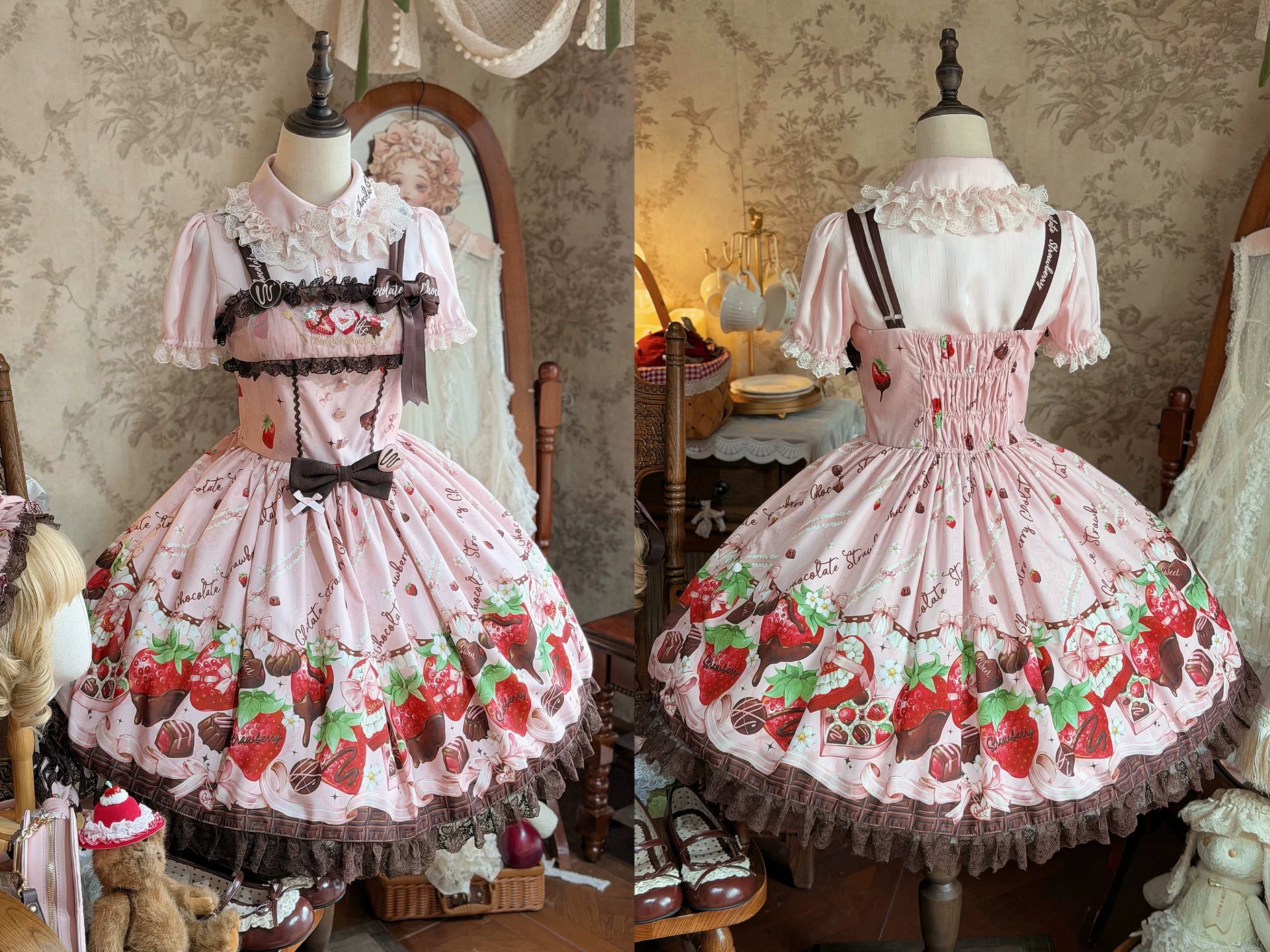 Strawberry Chocolate Lovers Sweet Lolita Embroidered Dress - image 13
