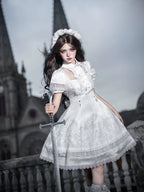 White Classic Lolita Printed OP Dress with Cross - image 4
