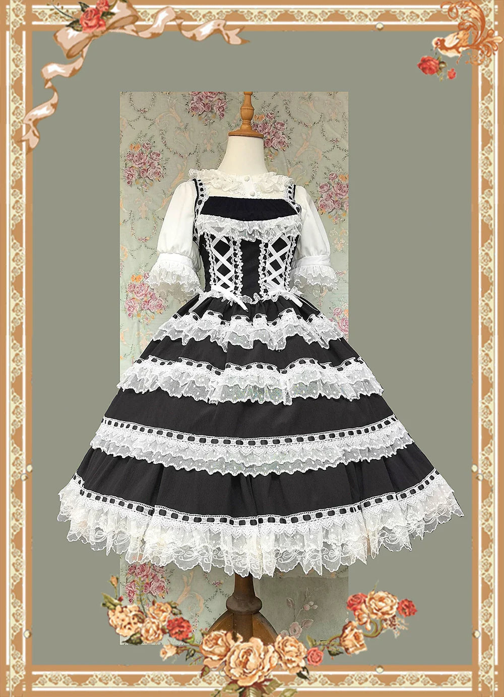 Mirror Doll - Old School Lolita Tiered Hem JSK with Polka Dot Lace and Accessories - image 10