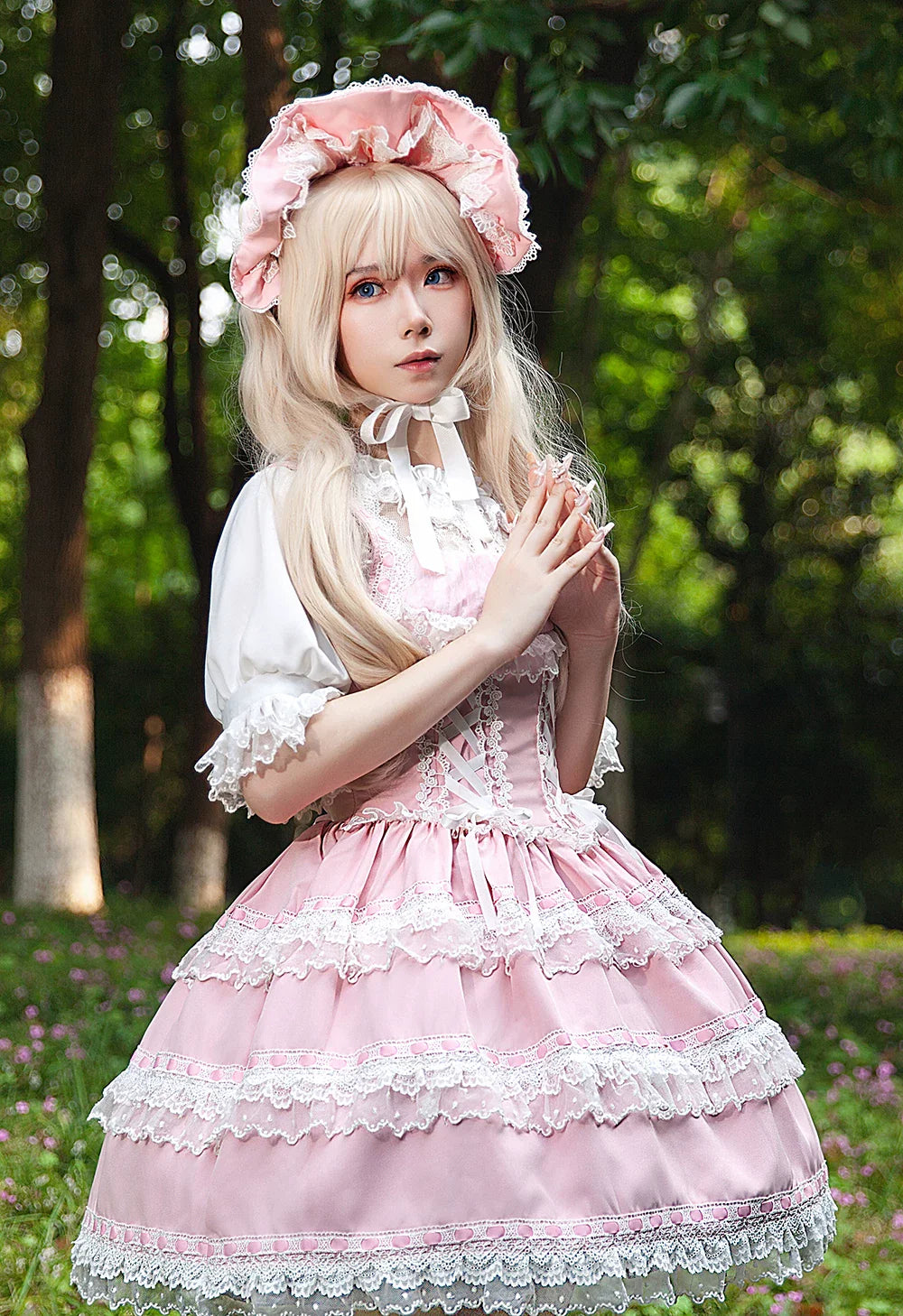 Mirror Doll - Old School Lolita Tiered Hem JSK with Polka Dot Lace and Accessories - image 8