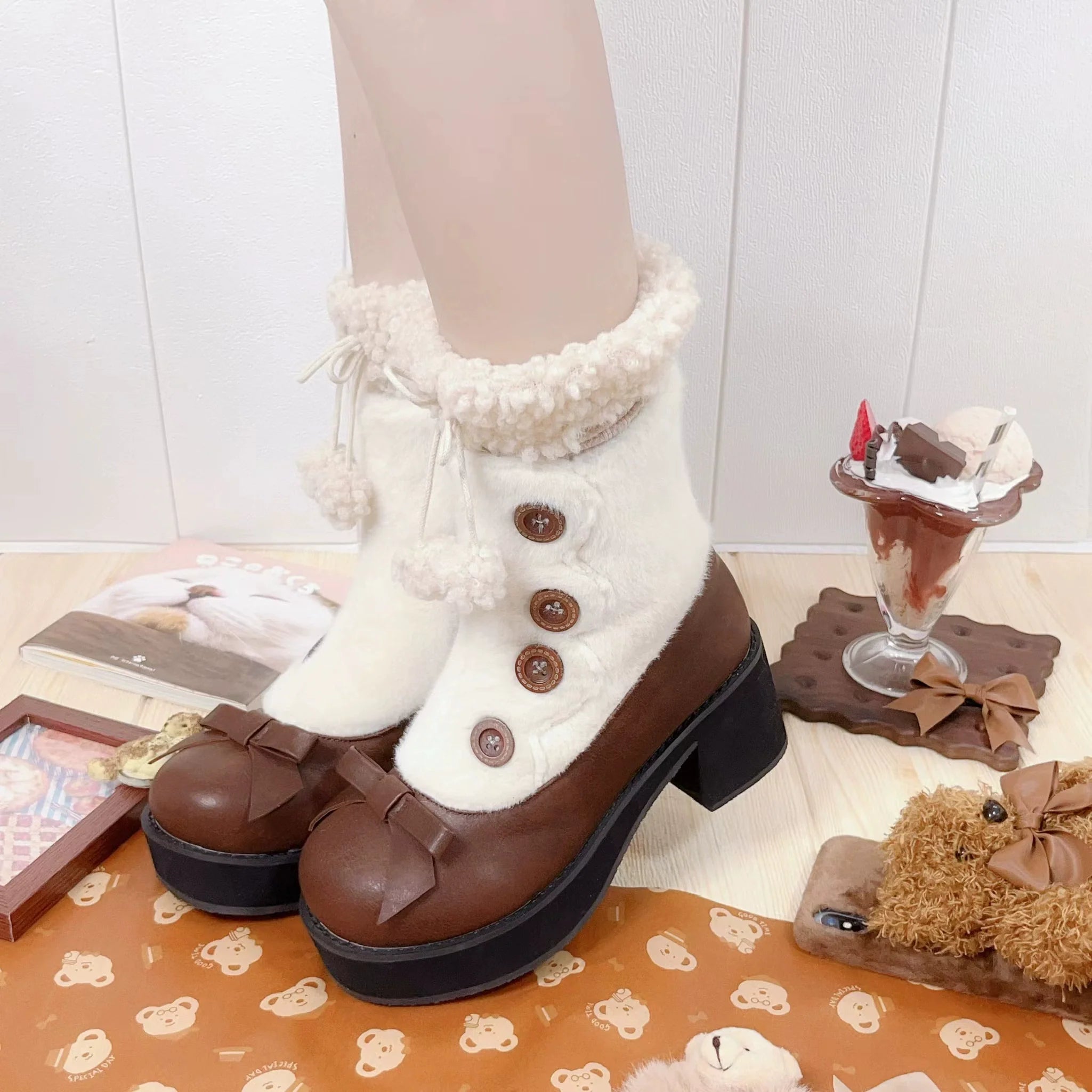 Winter Lolita Boots Fur Mary Jane Lolita Low Heel Shoes - image 56