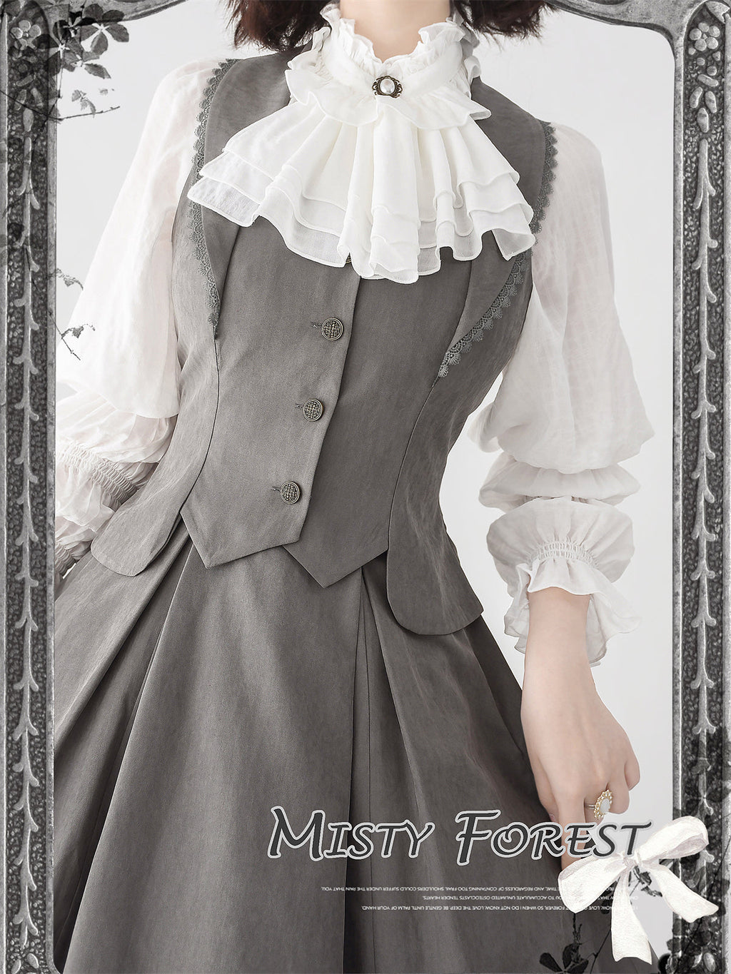 Misty Forest Elegant Vintage Lolita Fishbone Long Skirt and Vest - image 12