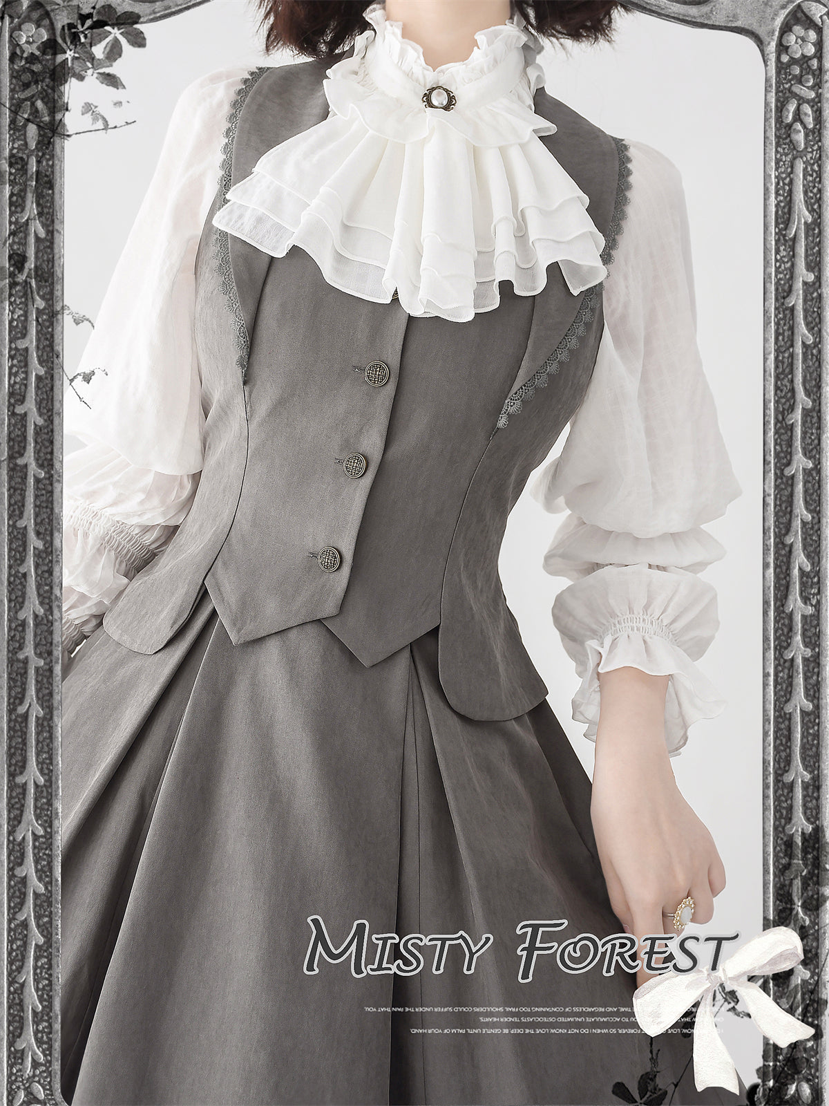 Misty Forest Elegant Vintage Lolita Fishbone Long Skirt and Vest - image 12
