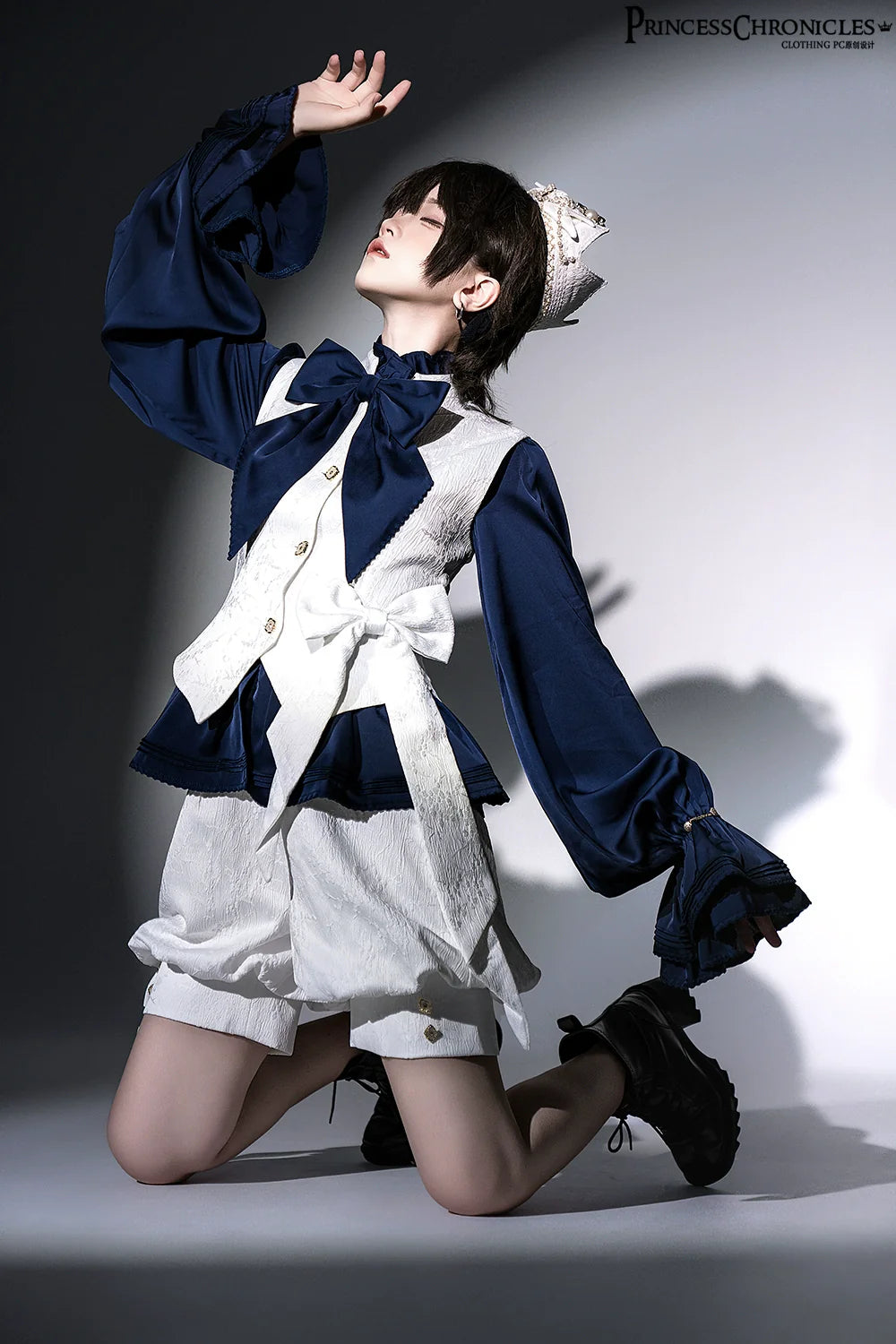 Rabbit Hunter - Ouji Lolita Shirt Sapphire Blue Long Sleeve Blouse - image 5