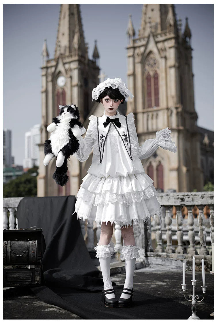 Dawn Bell & Dusk Song - Gothic Lolita Velvet OP Dress, Back Zipper and Accessories - image 7