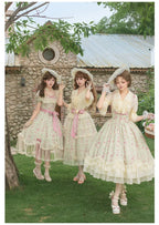 Wind Swept Roses - Classic Lolita Rose Printed Dress Set, Petal Hem - image 9