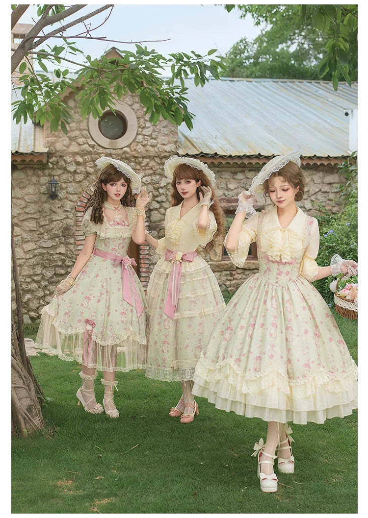 Wind Swept Roses - Classic Lolita Rose Printed Dress Set, Petal Hem - image 9