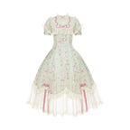Wind Swept Roses - Classic Lolita Rose Printed Dress Set, Petal Hem - image 3