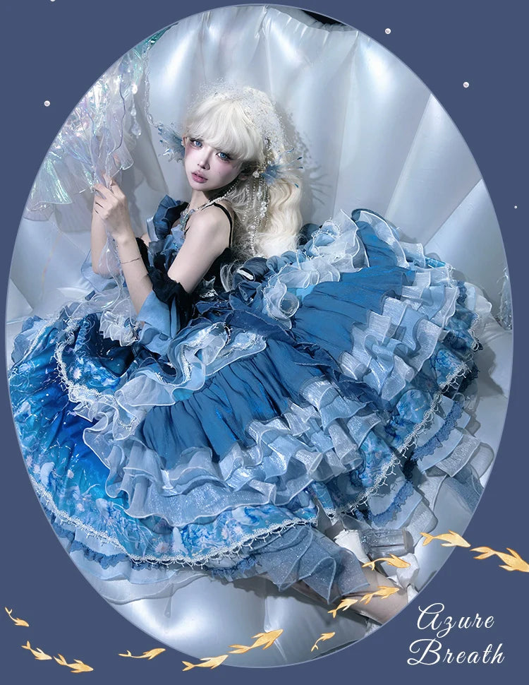 Blue Breath Jellyfish - Classic Lolita JSK Dress, Side Zipper - image 17