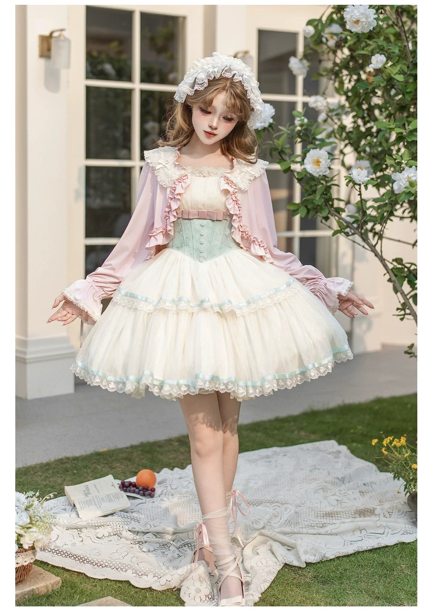 Sea Salt Soda - Classic Lolita Adjustable Corset JSK Dress, Tiered Tulle Hem - image 8