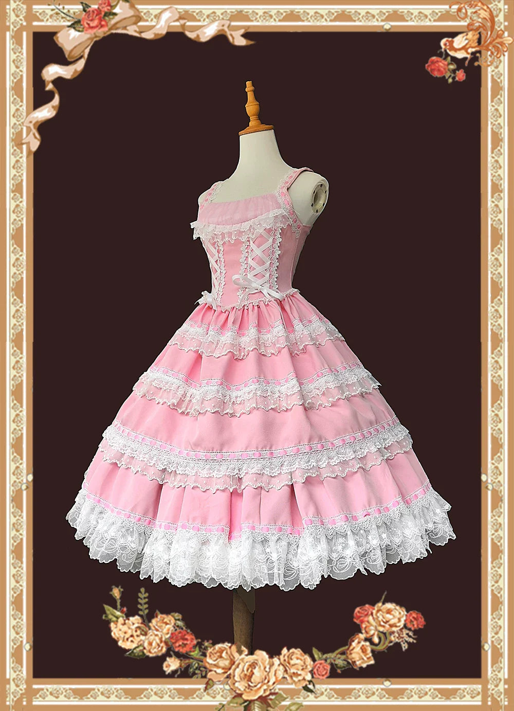 Mirror Doll - Old School Lolita Tiered Hem JSK with Polka Dot Lace and Accessories - image 12