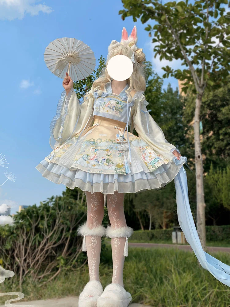 Laurel - Kawaii Han Lolita Jumper Dress Rabbit Print and Accessories - image 16