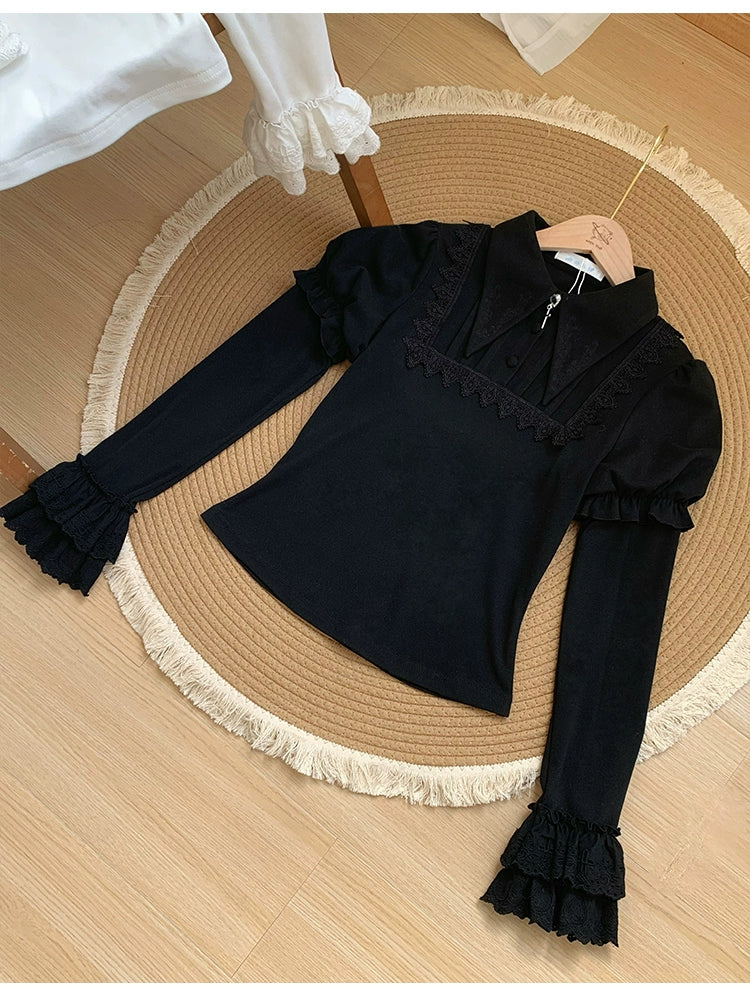The Vow - Solid Lolita Sweater, Juliet Sleeve, Pointed Collar - image 6