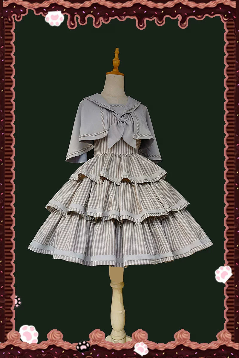 From Afar - Vintage Striped Peppy-Style Lolita JSK & Cape - image 3