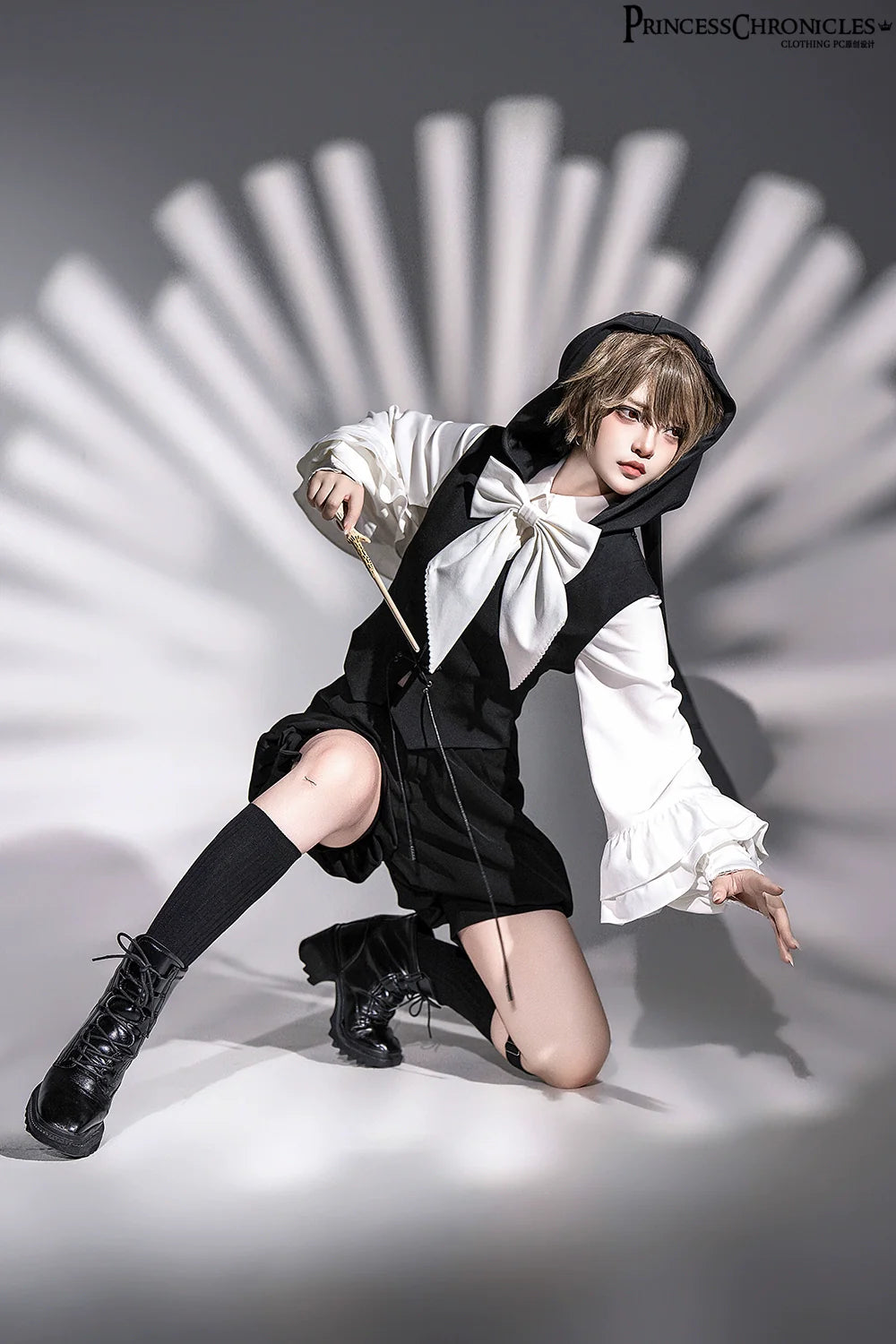 Rabbit Feather - Black Ouji Lolita Vest Shorts Suit Prince Cloak Set - image 11