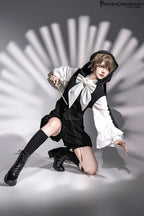 Rabbit Feather - Black Ouji Lolita Vest Shorts Suit Prince Cloak Set - image 11