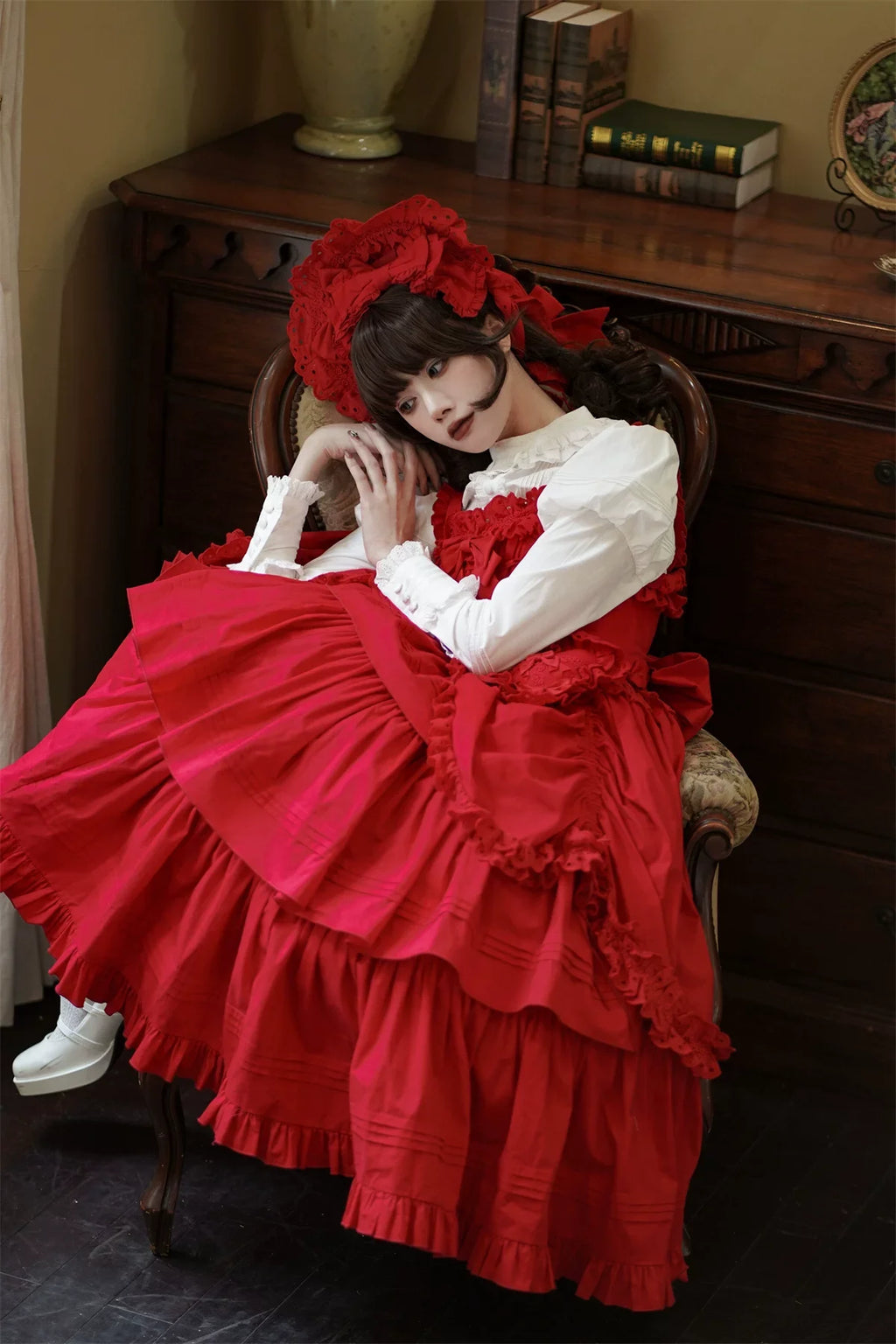 Cotton Gothic Lolita Long JSK, Drawn-up Hem - image 24