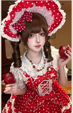 Polka Bailys - Old School Lolita JSK Suit, Red White Polka Dot Dress - image 17