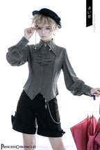 Black and Blue Retro Ouji Lolita Shirt with Mutton Sleeves - image 20