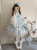 Cross Heart Knot - Sweet Lolita JSK Suit Tiered Ruffles Dress with Lace Blouse - image 12
