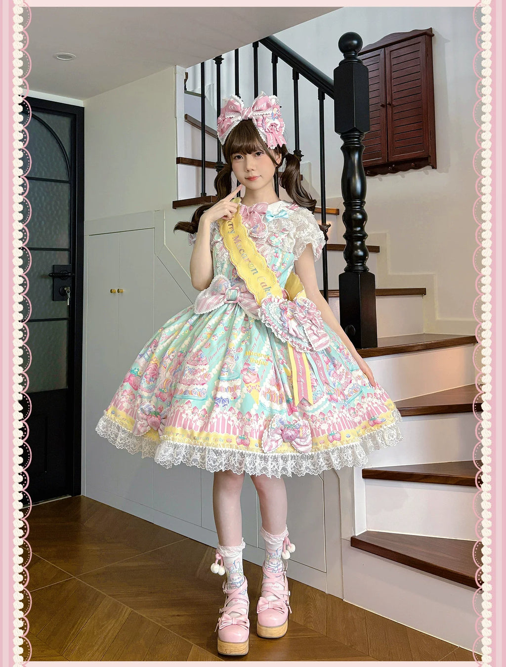Macaron - Printed Sweet Lolita OP Dress and Old School JSK - image 8