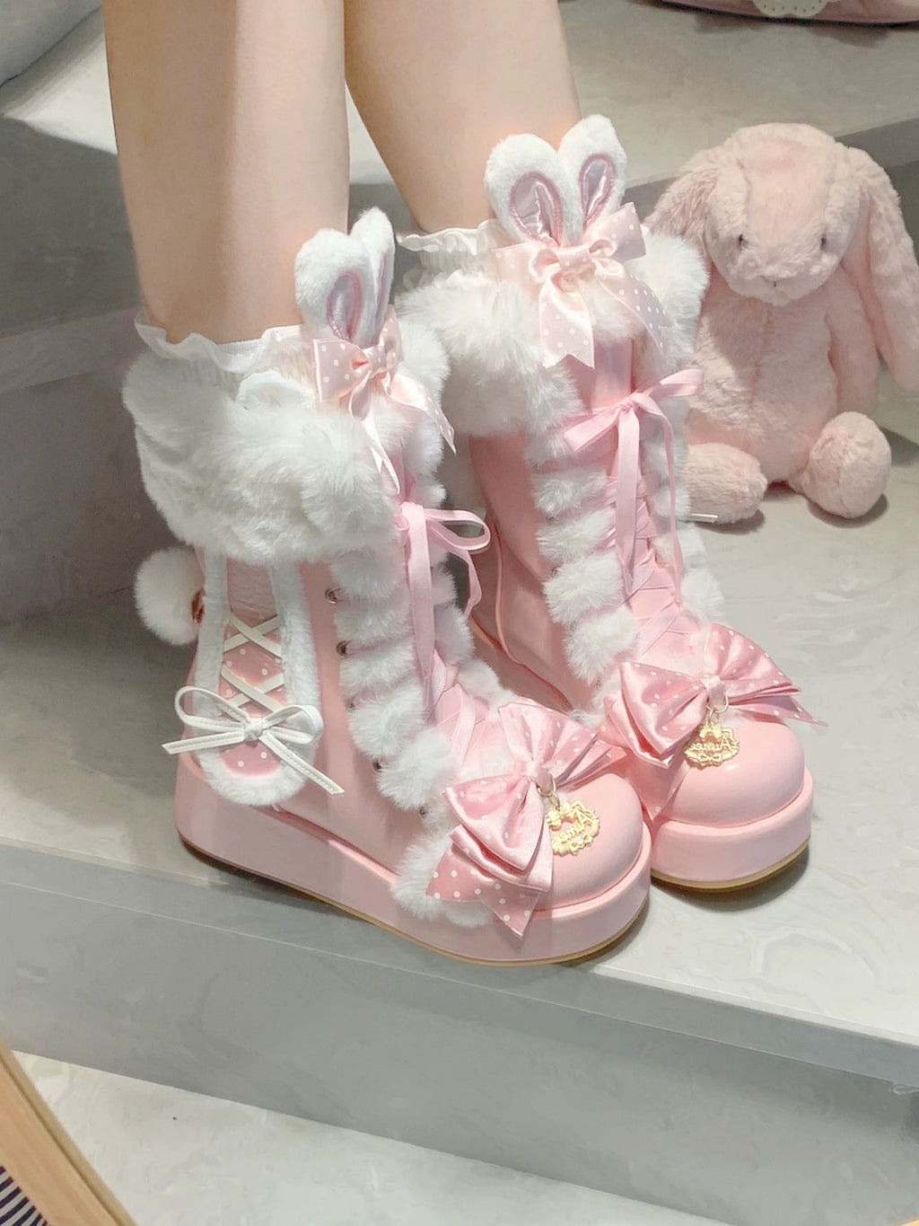 Cherry Snow Bunny Ears - Winter Sweet Lolita Boots, Bunny Ears - image 10