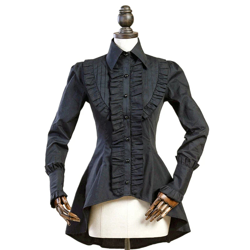 Gothic Tailed-Hem Blouse and Multi-Layer Lolita Skirt Set - image 3
