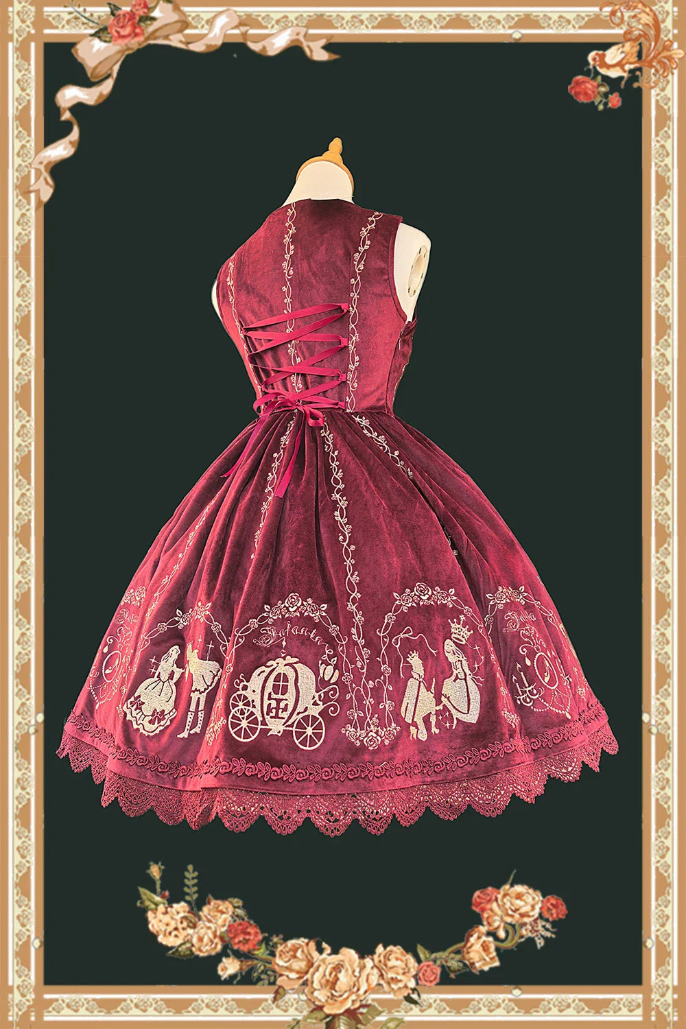 Cinderella Velvet Classic Lolita JSK Dress with Princess Embroidery - image 3