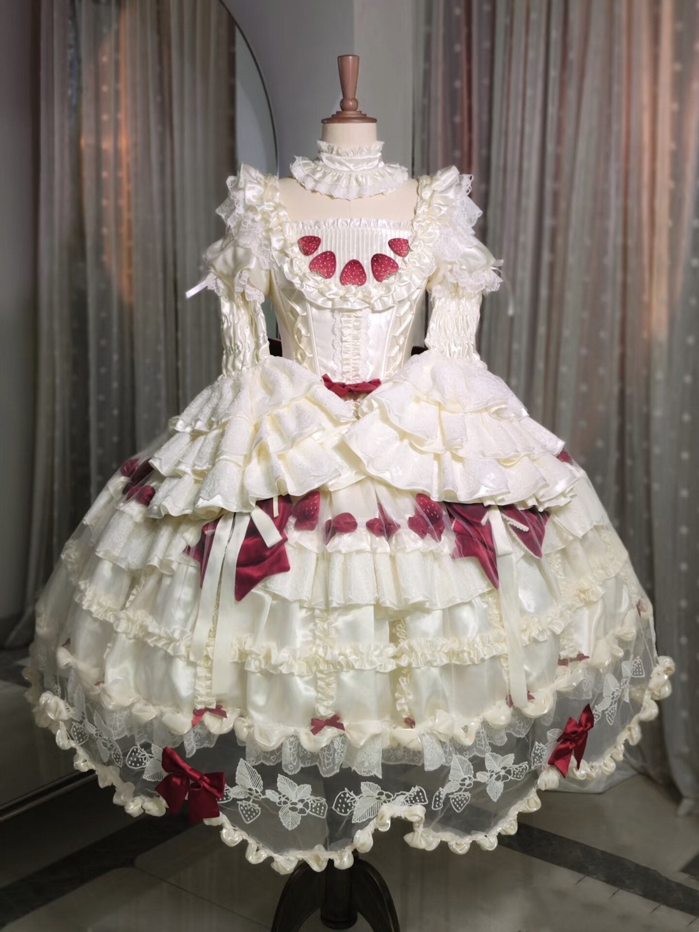 Strawberry Cream Cake White Sweet Lolita Bridal OP Set - image 3