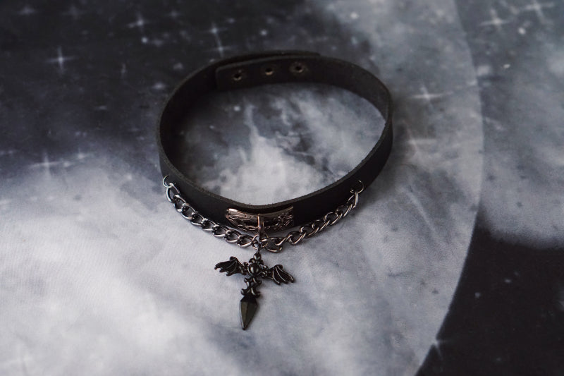 Gothic Lolita Cross Leather Choker - image 3