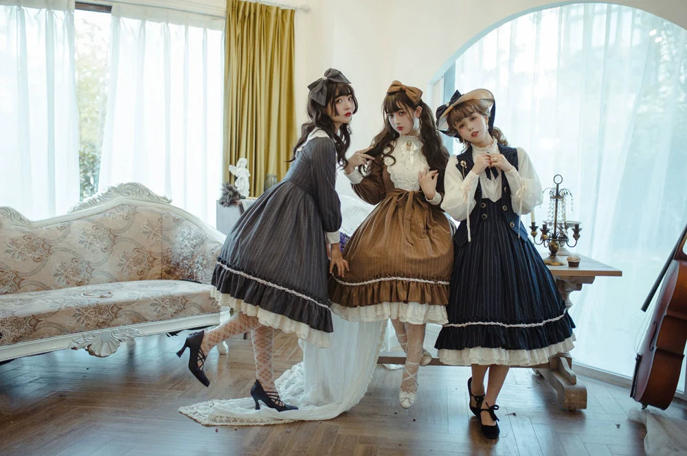 Rose Doll - Elegant Lolita Striped Fishbone Skirt - image 15