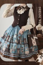 Coffee Bookshelf - Classic Lolita JSK and SK Set, Coffee Cup and Book Print - image 18