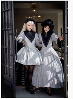 Nocturne SP - Striped Gothic Lolita OP Twin Lolita Dress with Apron and Accessories - image 8