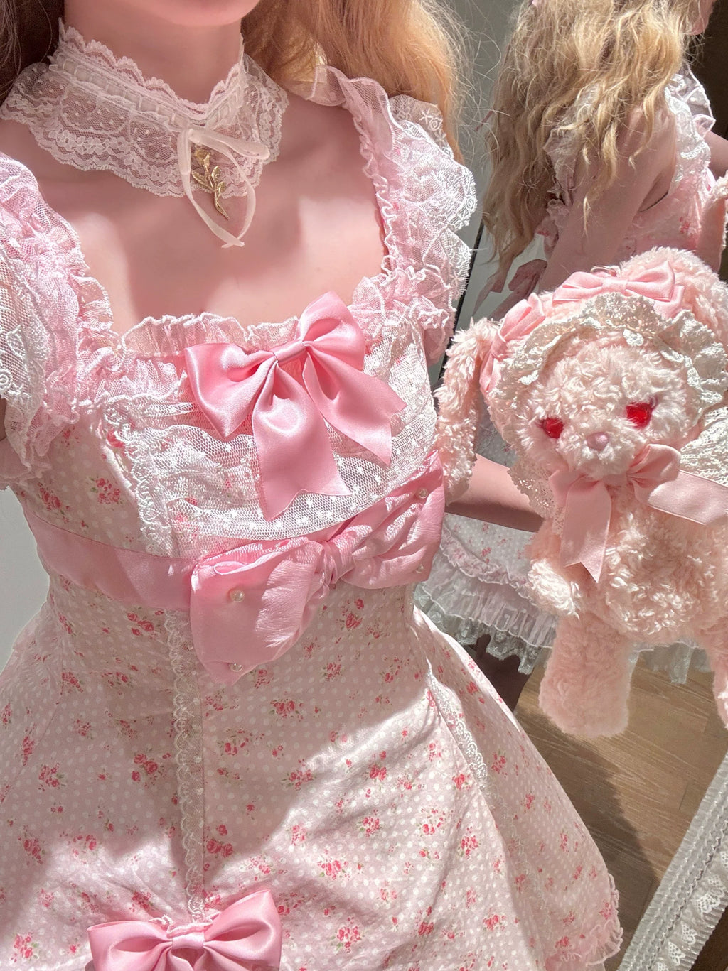 Spring Bud - Old School Lolita Floral Print JSK Dress, Layered Skirt and Accessories - image 7