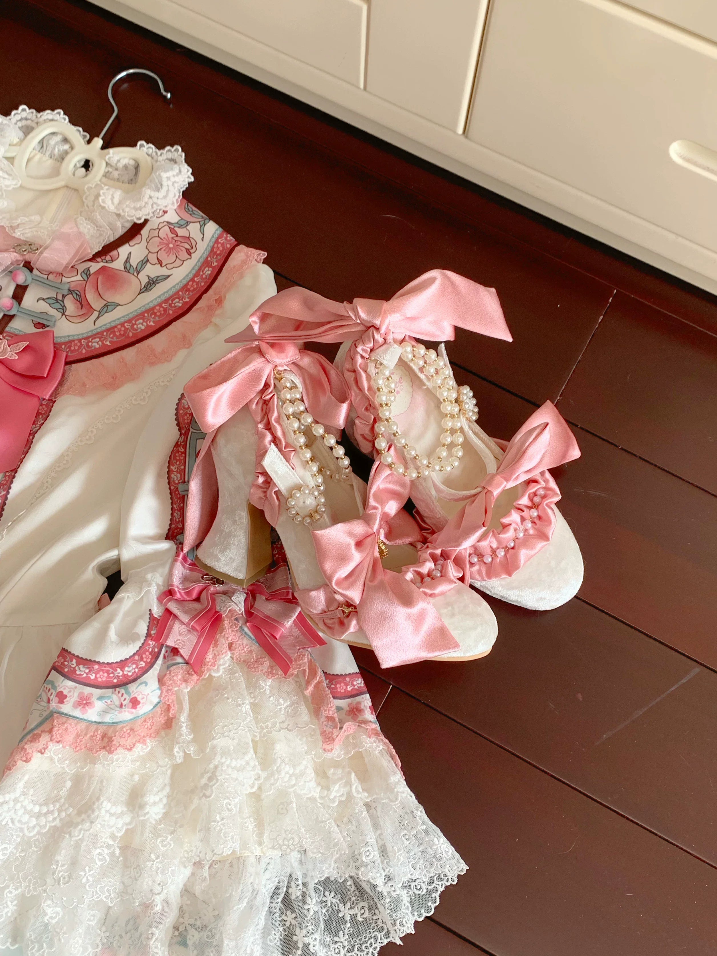 Ribbon Anthem - Wedding Classic Lolita Heels with Detachable Bow and Pearl Ribbon - image 2