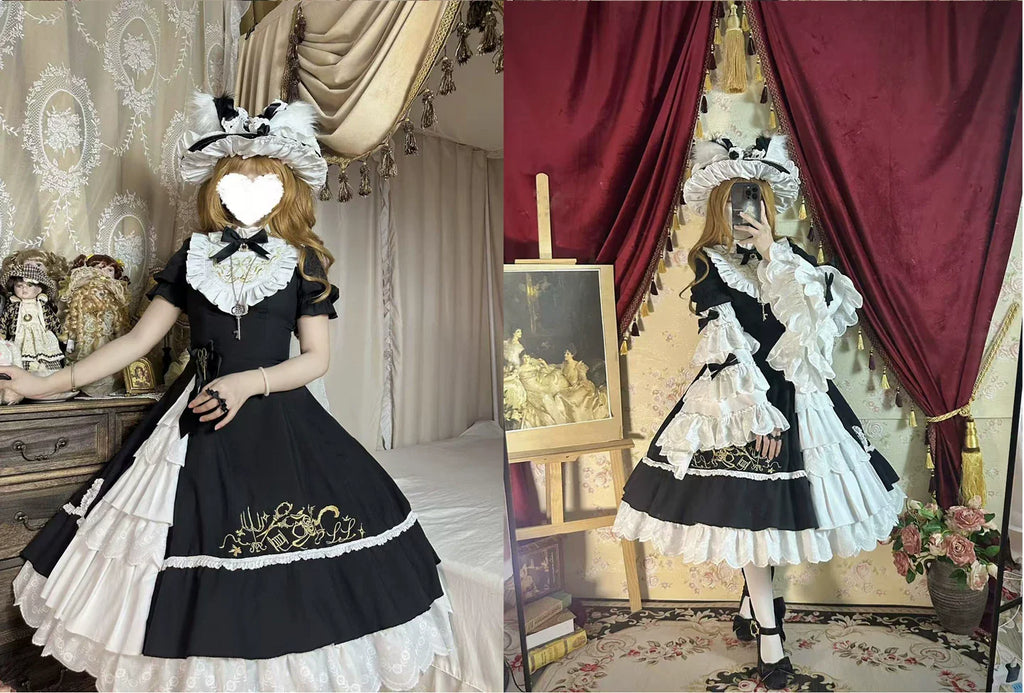 Sewing Magic Cat - Classic Lolita Six-Panel OP Dress with Embroidery and Accessories - image 16