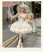 Lotus Crossing - Sweet Lolita Tiered Hem JSK Dress with Satin Bow and Accessories - image 8