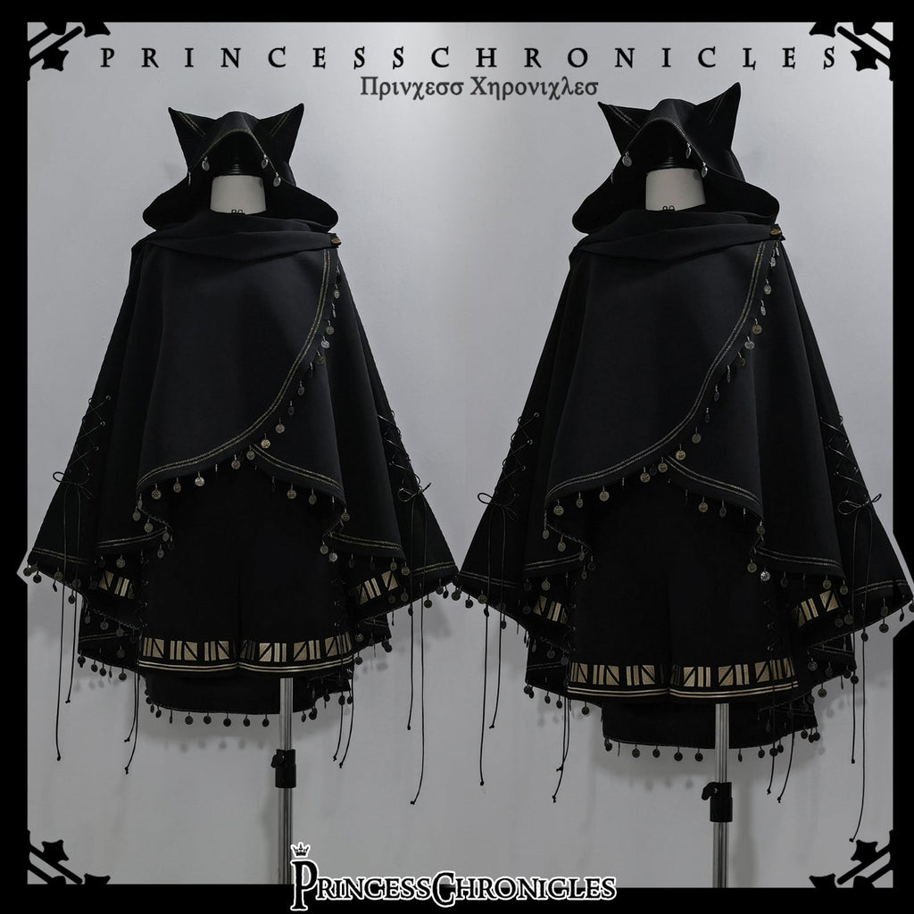 Black Cat - Black Ouji Lolita Cape with Cool Cat Ear Hood - image 17