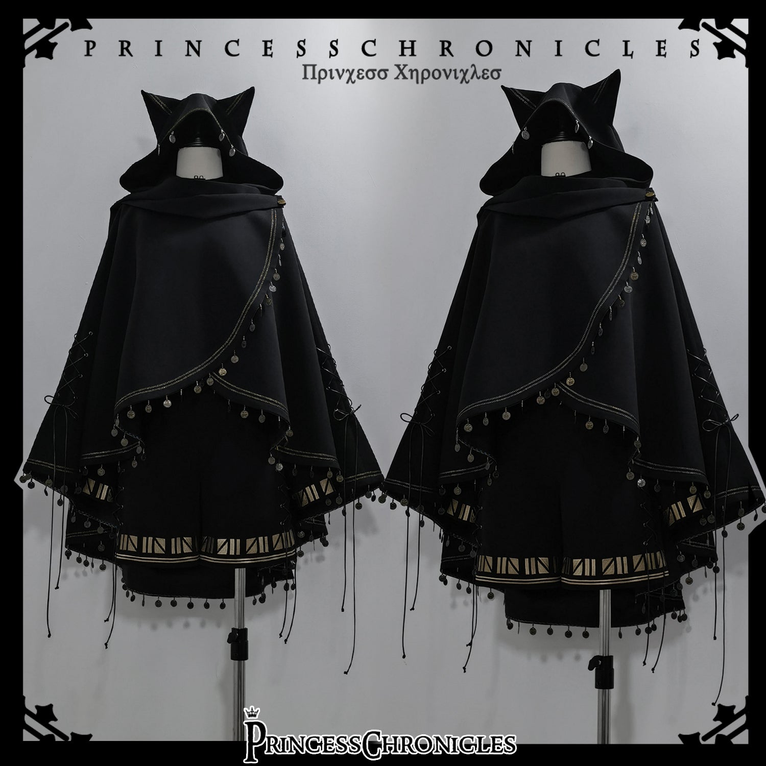 Black Cat - Black Ouji Lolita Cape with Cool Cat Ear Hood - image 17