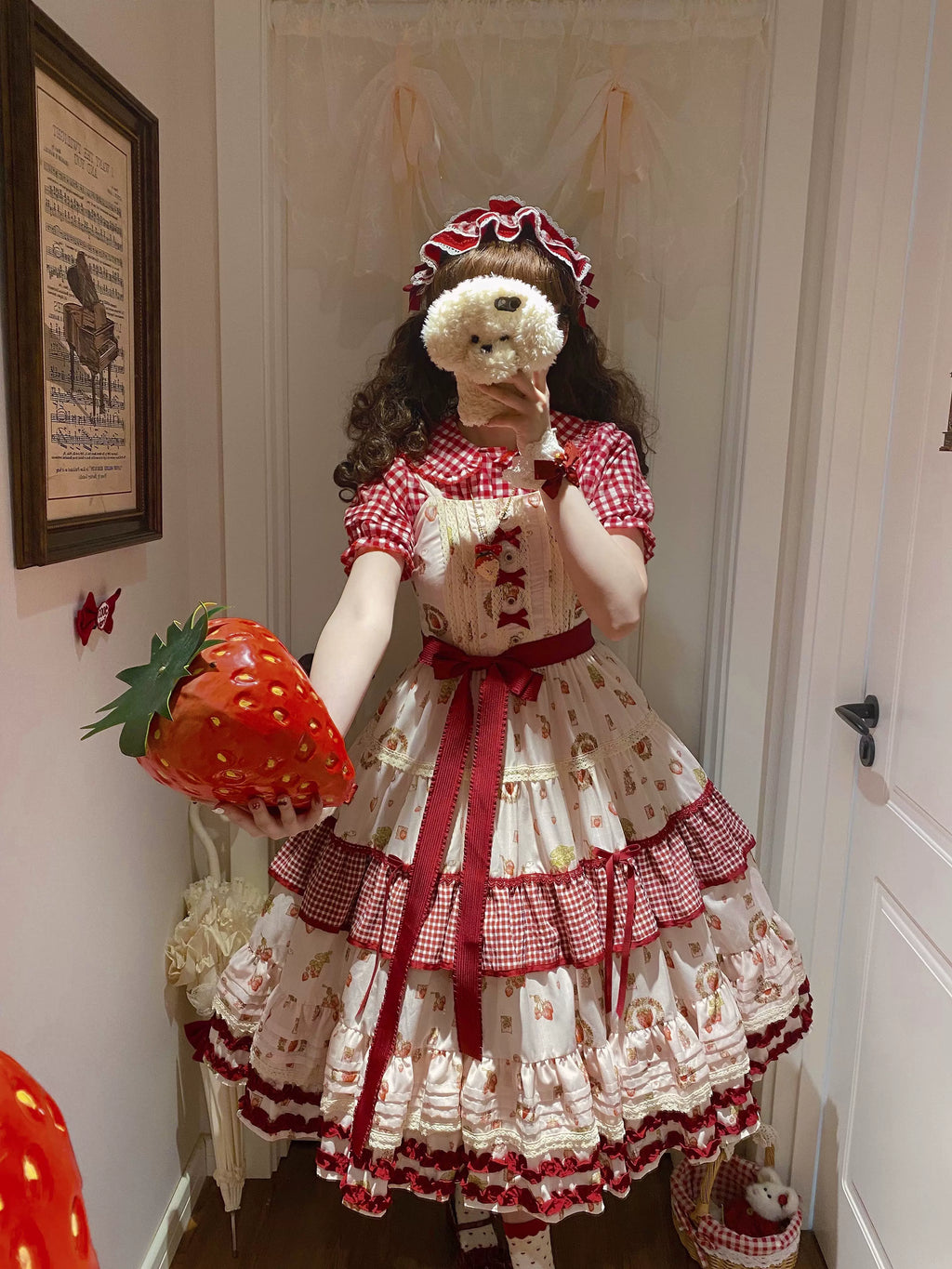 Skyfaring Strawberry - Printed Classic Lolita JSK Dress, Tired Hem - image 4