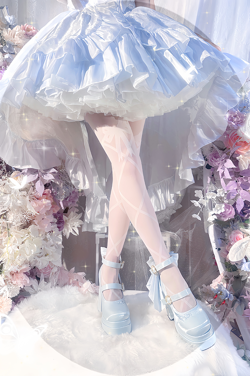 Floating Dream Lily - Elegant Lolita High Heel Shoes, Detachable Bow - image 27