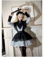 Nocturne SP - Striped Gothic Lolita OP Twin Lolita Dress with Apron and Accessories - image 15