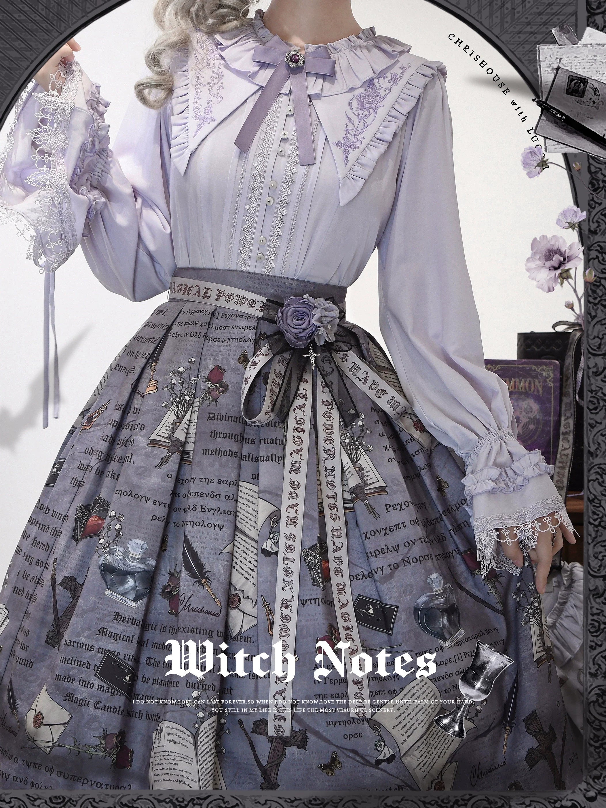 Witch Notes - Gothic Lolita Embroidered Dress Suit, Cross and Rose Print - image 27