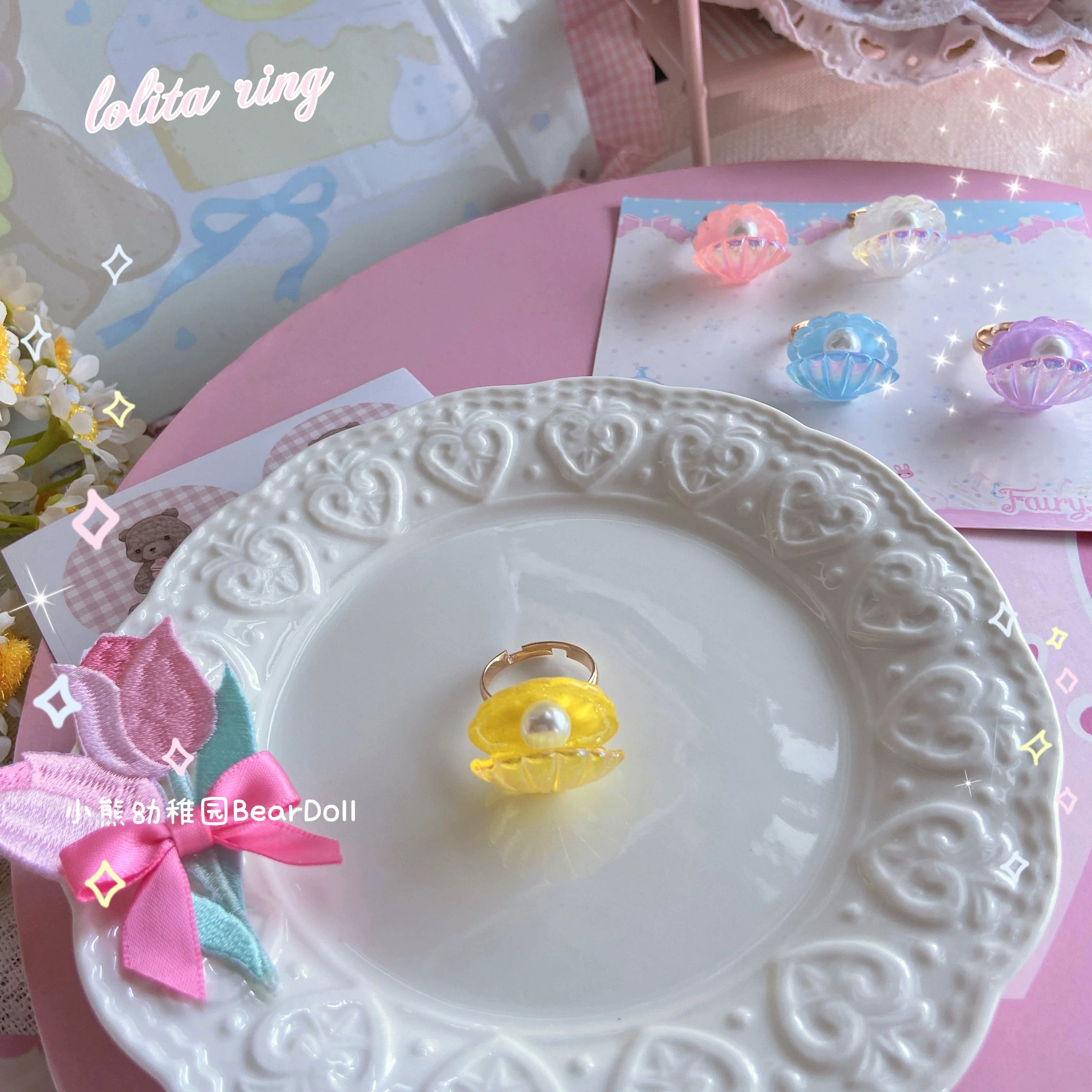 Kawaii Lolita Shell & Heart Adjustable Ring Collection - image 29