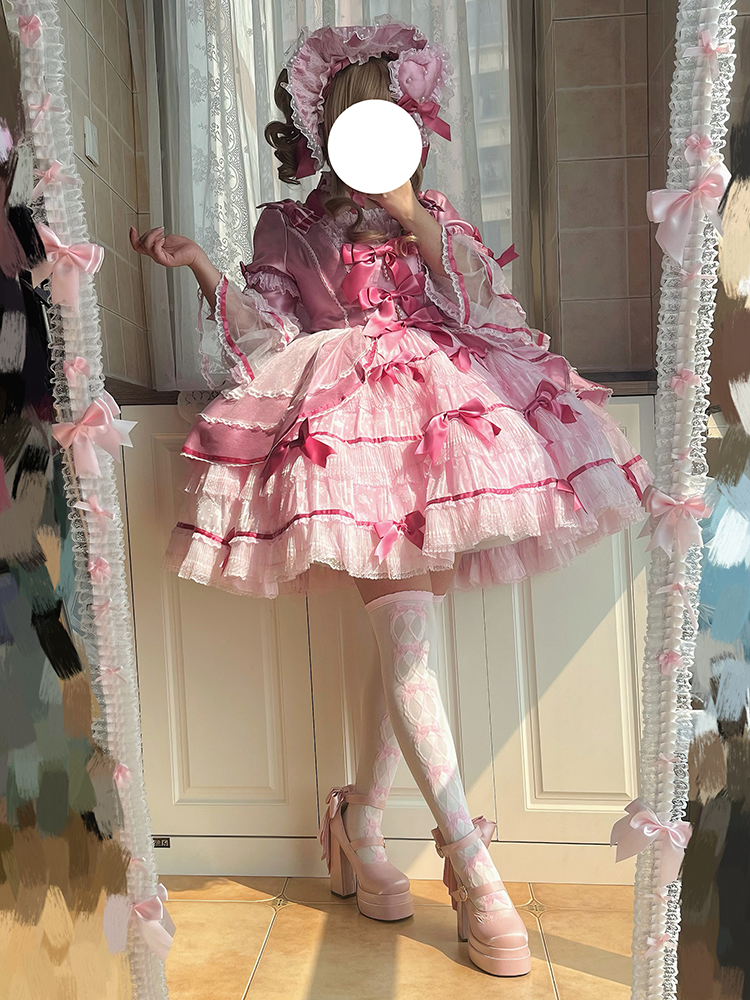 Floating Dream Lily - Elegant Lolita High Heel Shoes, Detachable Bow - image 14