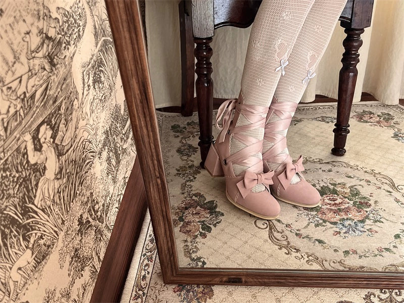 Muse Kiss - Elegant Lolita Shoes Lace-up Bow Heels Round Toe - image 30