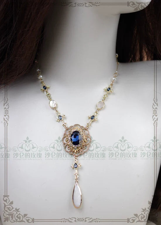 Classic Lolita Necklace & Earrings, Artificial Pearl Rhinestone - image 5