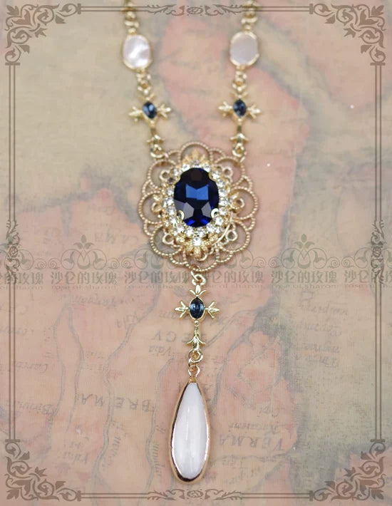 Classic Lolita Necklace & Earrings, Artificial Pearl Rhinestone - image 6
